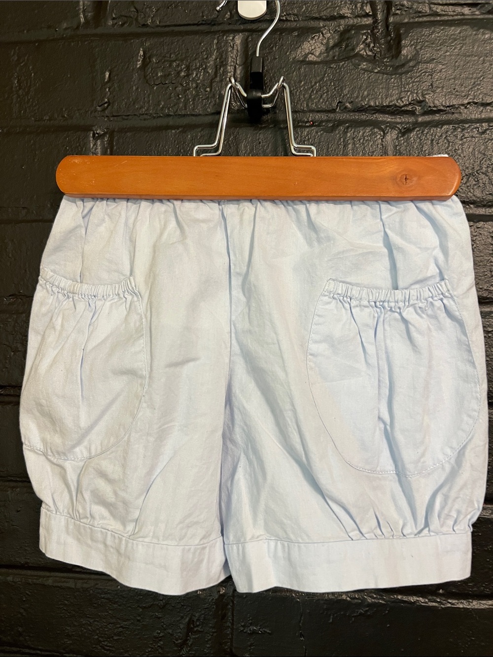 Girls Light Blue Elastic-Waist Cotton Shorts with Front Pockets